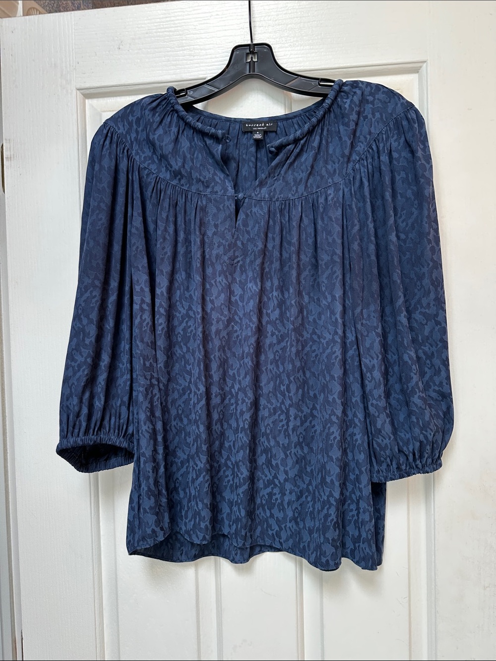 Current Air Navy Textured Peasant Blouse